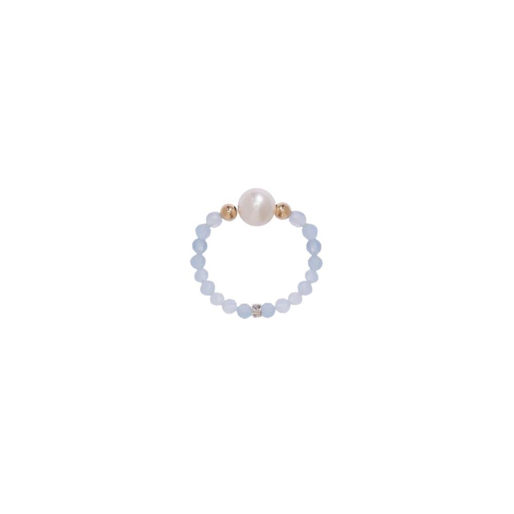Anello Elastica Perle E Acquamarina