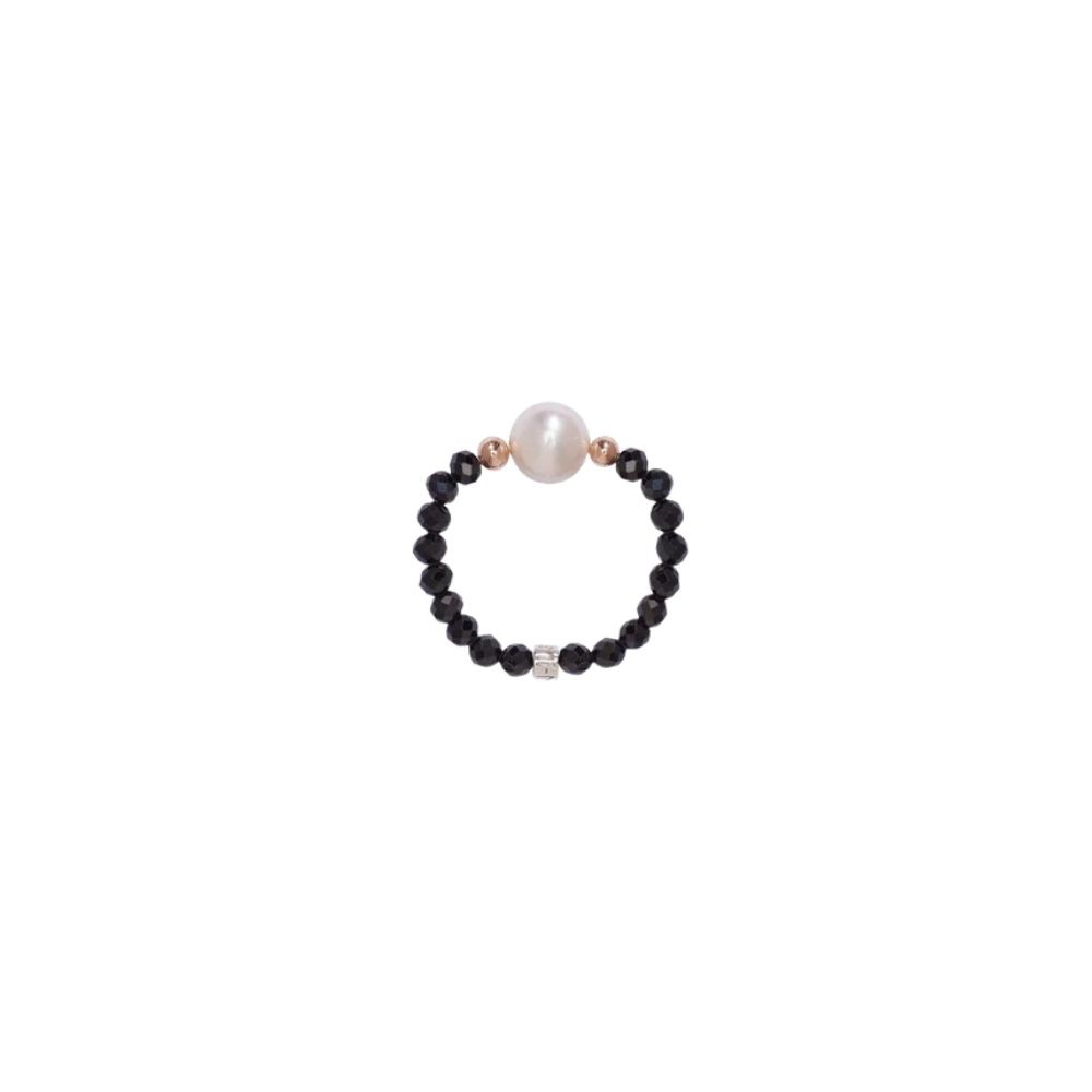Anello Elastica Perle E Spinello Nero