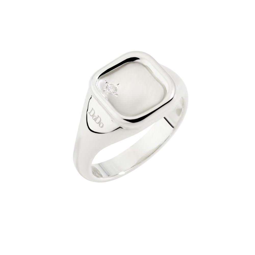Anello Sigillo Argento E Diamante Bianco